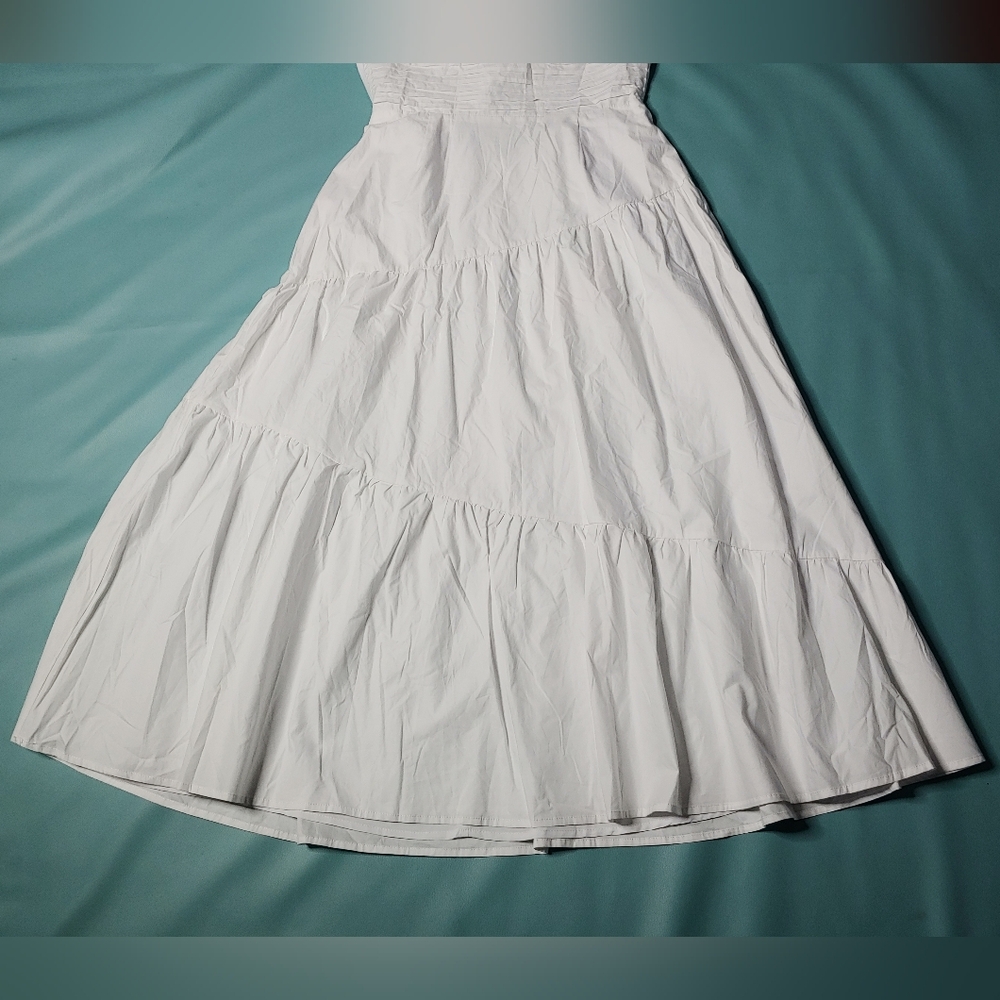 Hello Molly White Off-Shoulder Tie Back Tiered Midi Dress - Picture 3 of 7